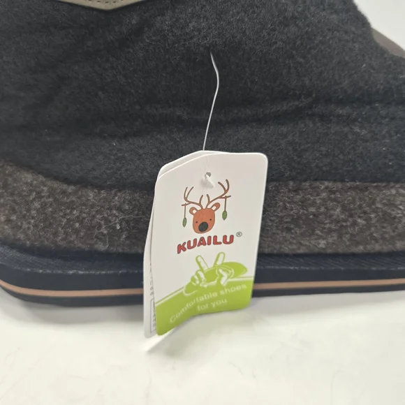 KauiLu Black and Brown Winter Felt Wool Slippers with Sherpa Lining Size 12 - Picture 11 of 11